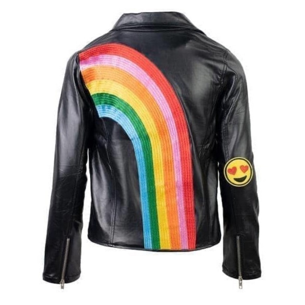 HAPPY RAINBOW VEGAN LEATHER JACKET. Excellent condition.